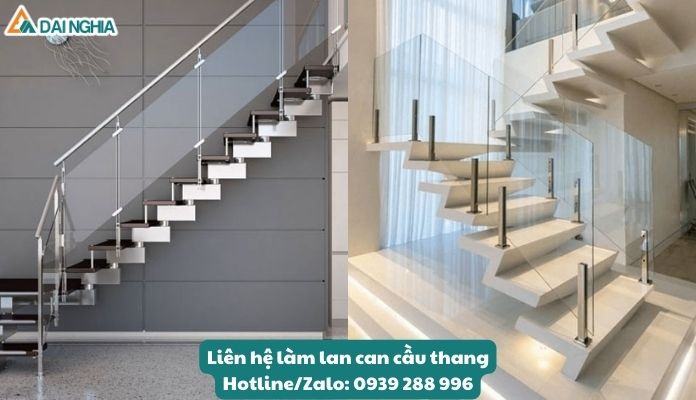 Tạo sự kết nối và mở rộ trong không gian - Mẫu lan can cầu thang kính