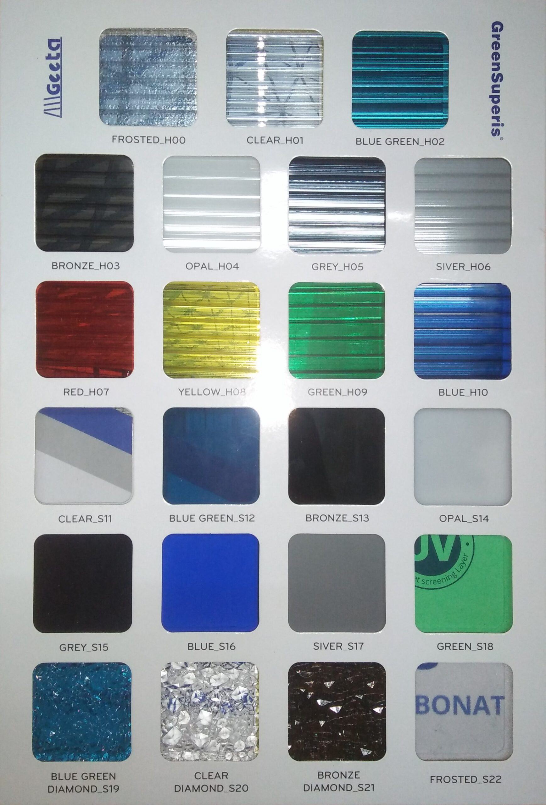 Catalog bảng màu tấm Polycarbonate Greensuperis
