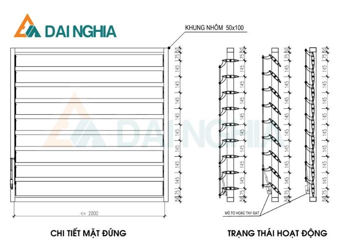 Bản vẽ lam gió nhôm hình thoi chuyển động