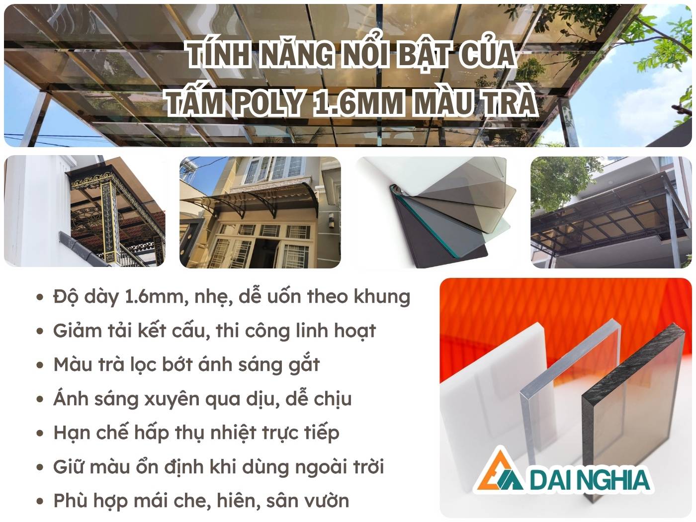 Tính năng nổi bật của tấm Polycarbonate đặc 1.6mm màu trà