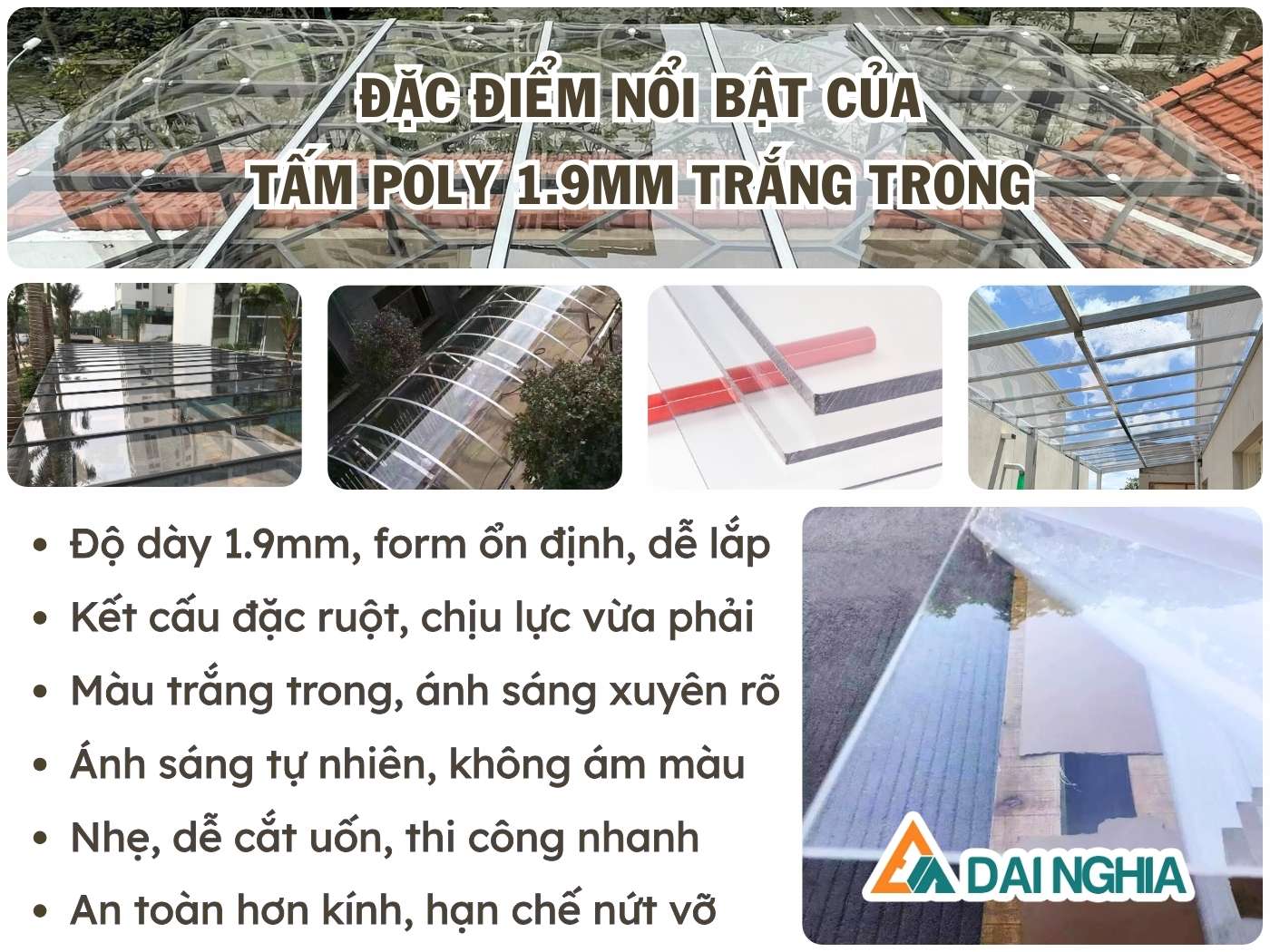 Đặc điểm nổi bật của tấm Poly đặc 1.9mm trắng trong