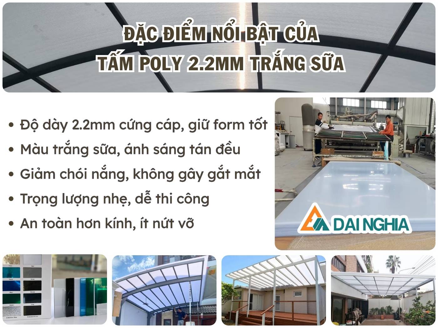 Tấm Poly đặc 2.2mm trắng sữa có đặc điểm gì?