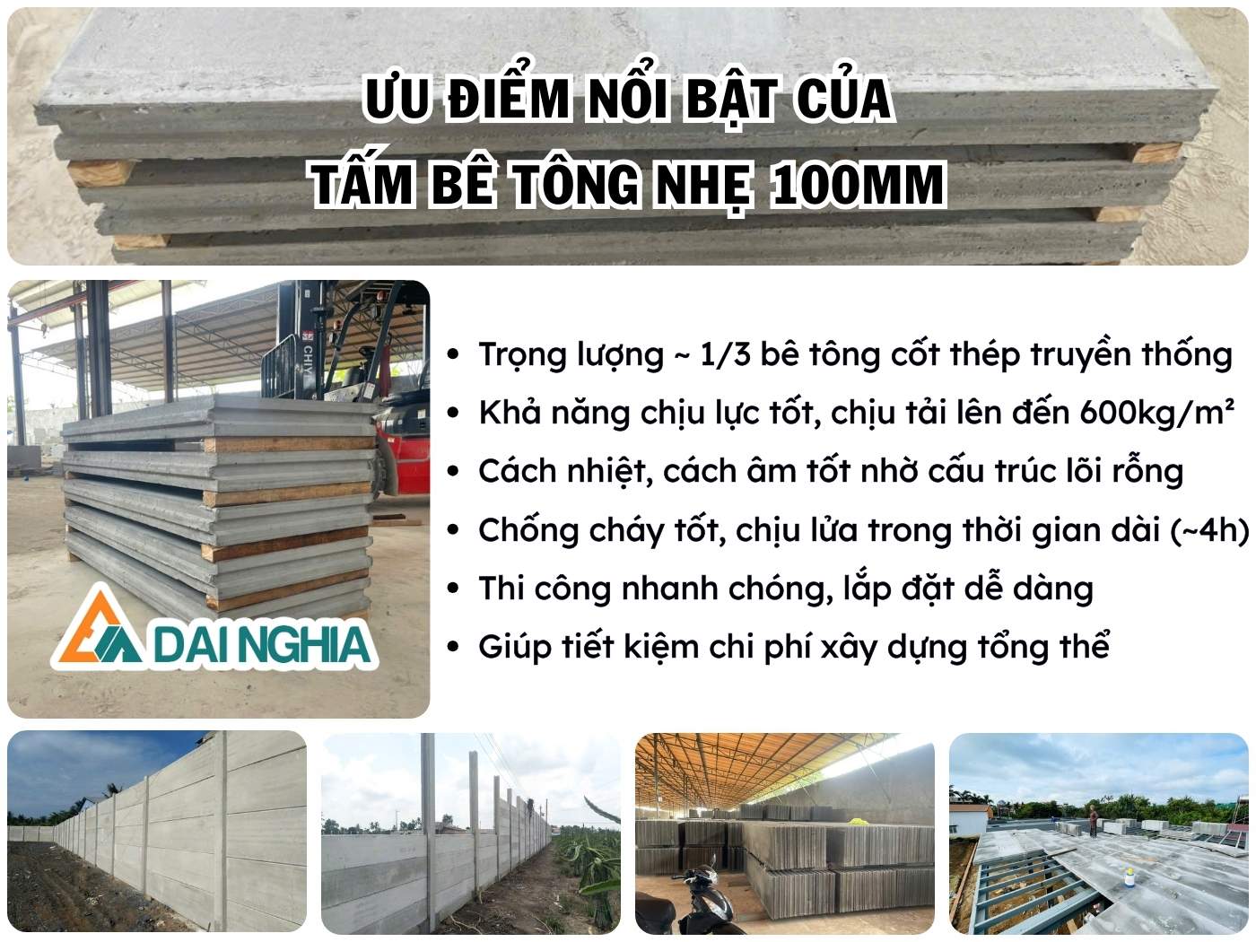 Ưu điểm của tấm bê tông nhẹ dày 100mm
