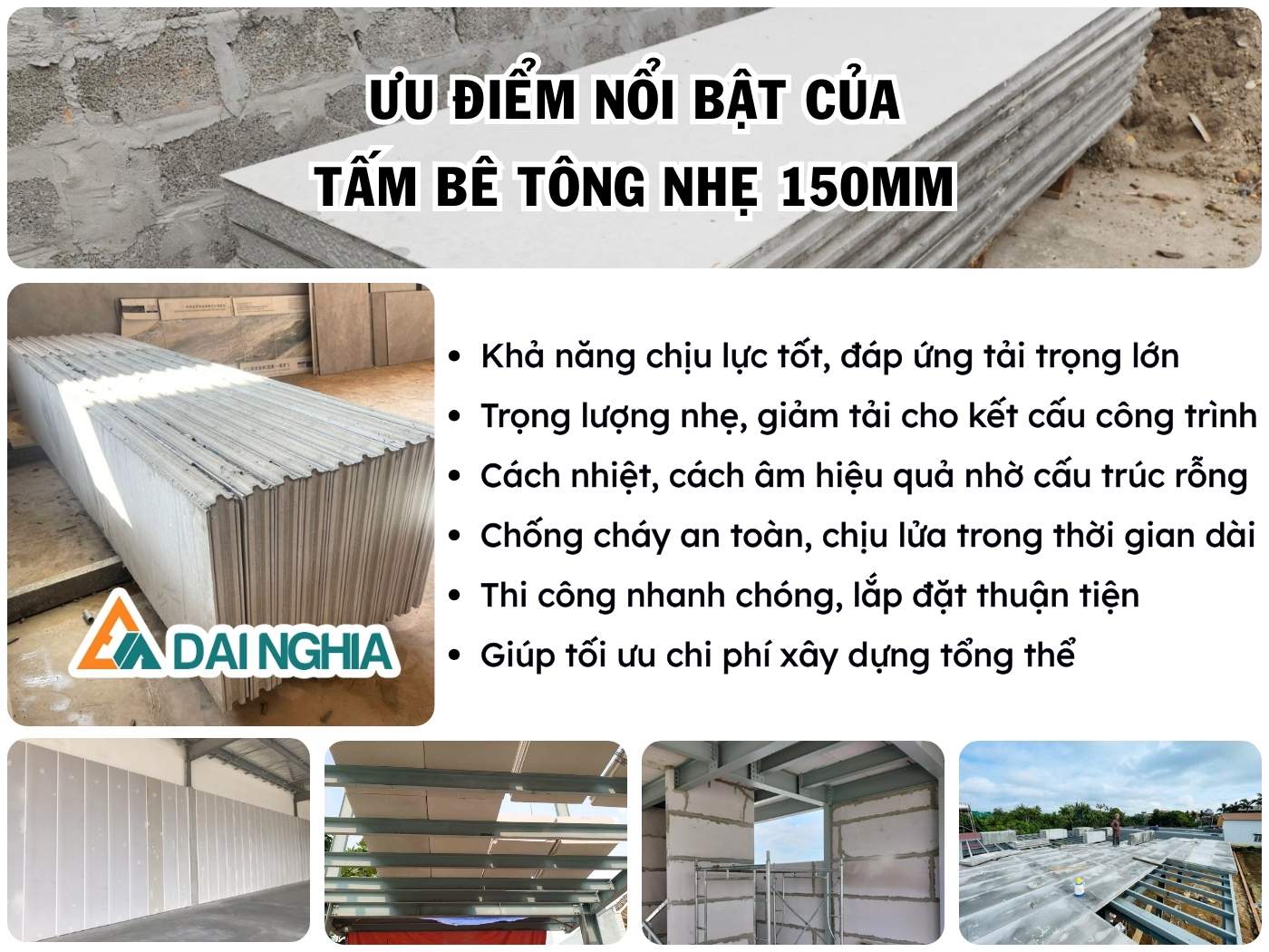 Ưu điểm của tấm bê tông nhẹ dày 150mm