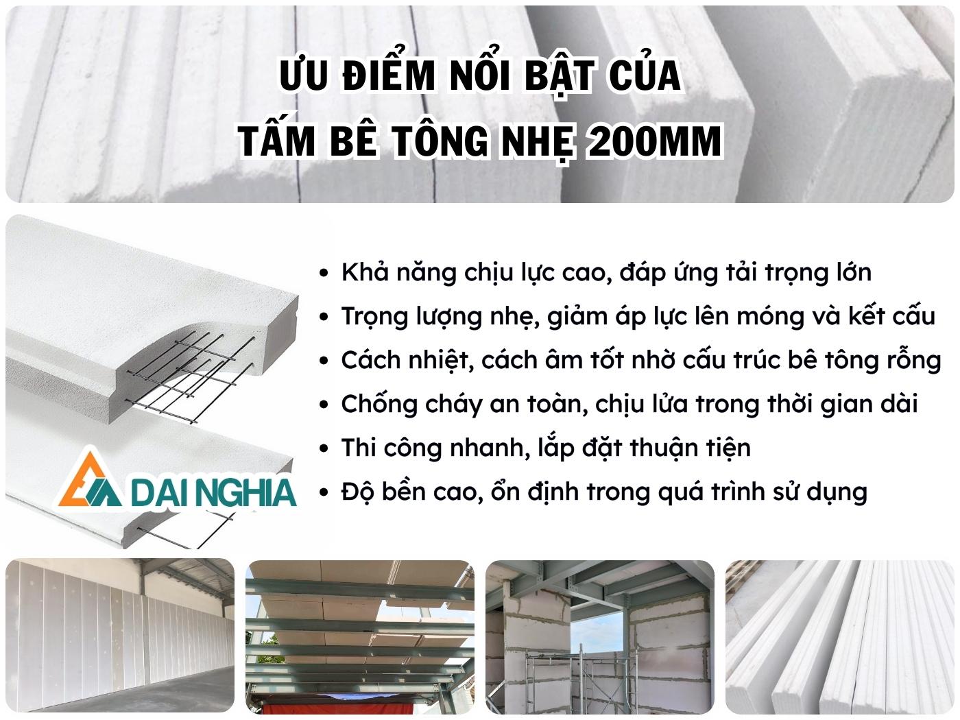 Ưu điểm của tấm bê tông nhẹ 200mm