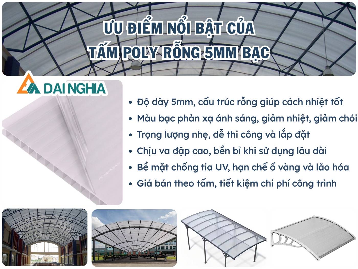 Ưu điểm nổi bật của tấm Poly rỗng 5mm bạc