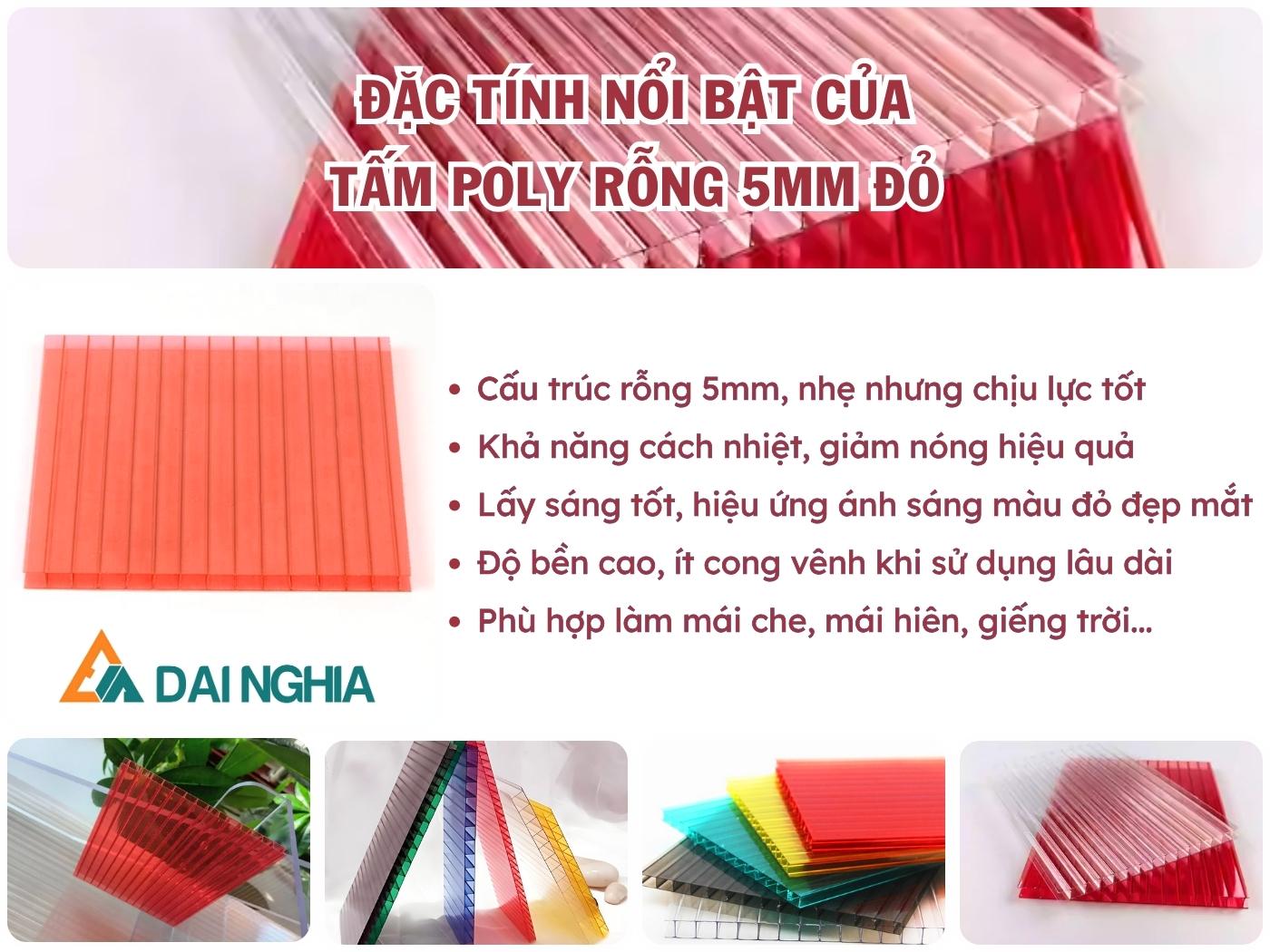 Đặc tính nổi bật của tấm Poly rỗng 5mm đỏ