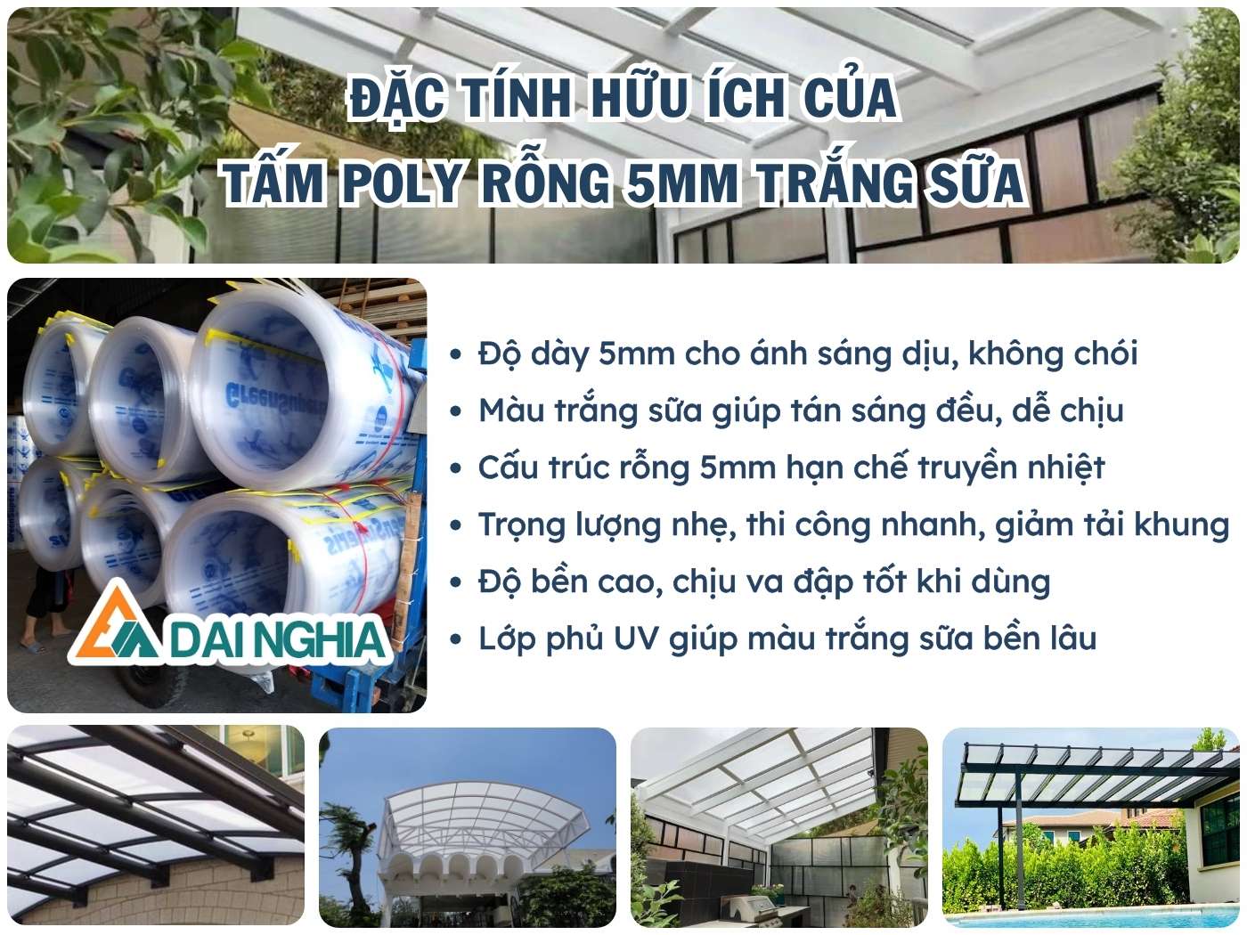 Đặc tính hữu ích của tấm Poly rỗng 5mm trắng sữa