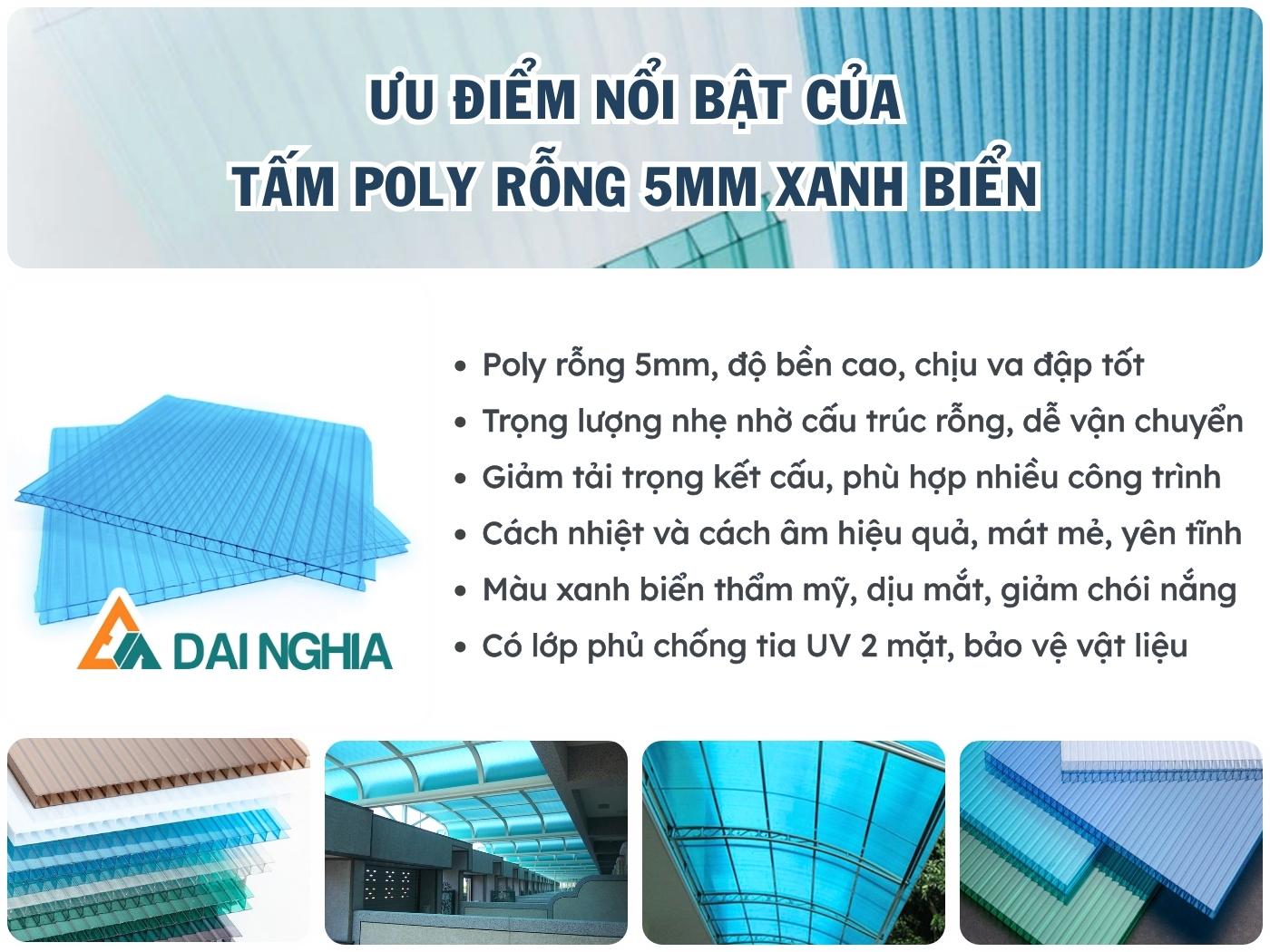 Ưu điểm nổi bật của tấm Poly rỗng 5mm xanh biển