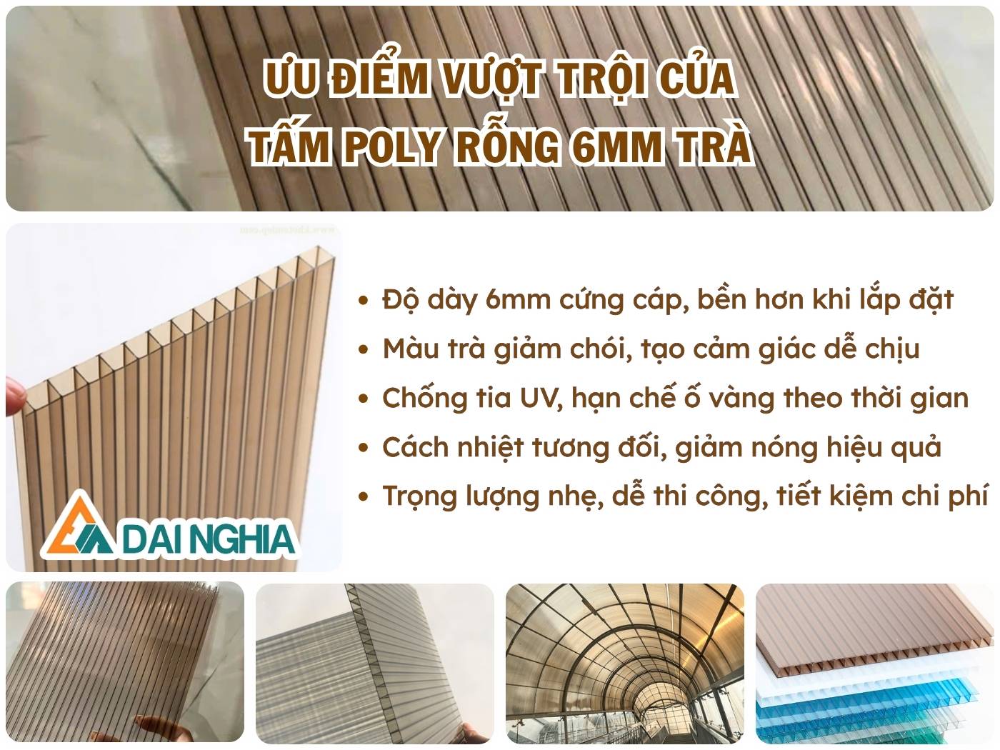 Ưu điểm vượt trội của tấm Poly rỗng 6mm trà